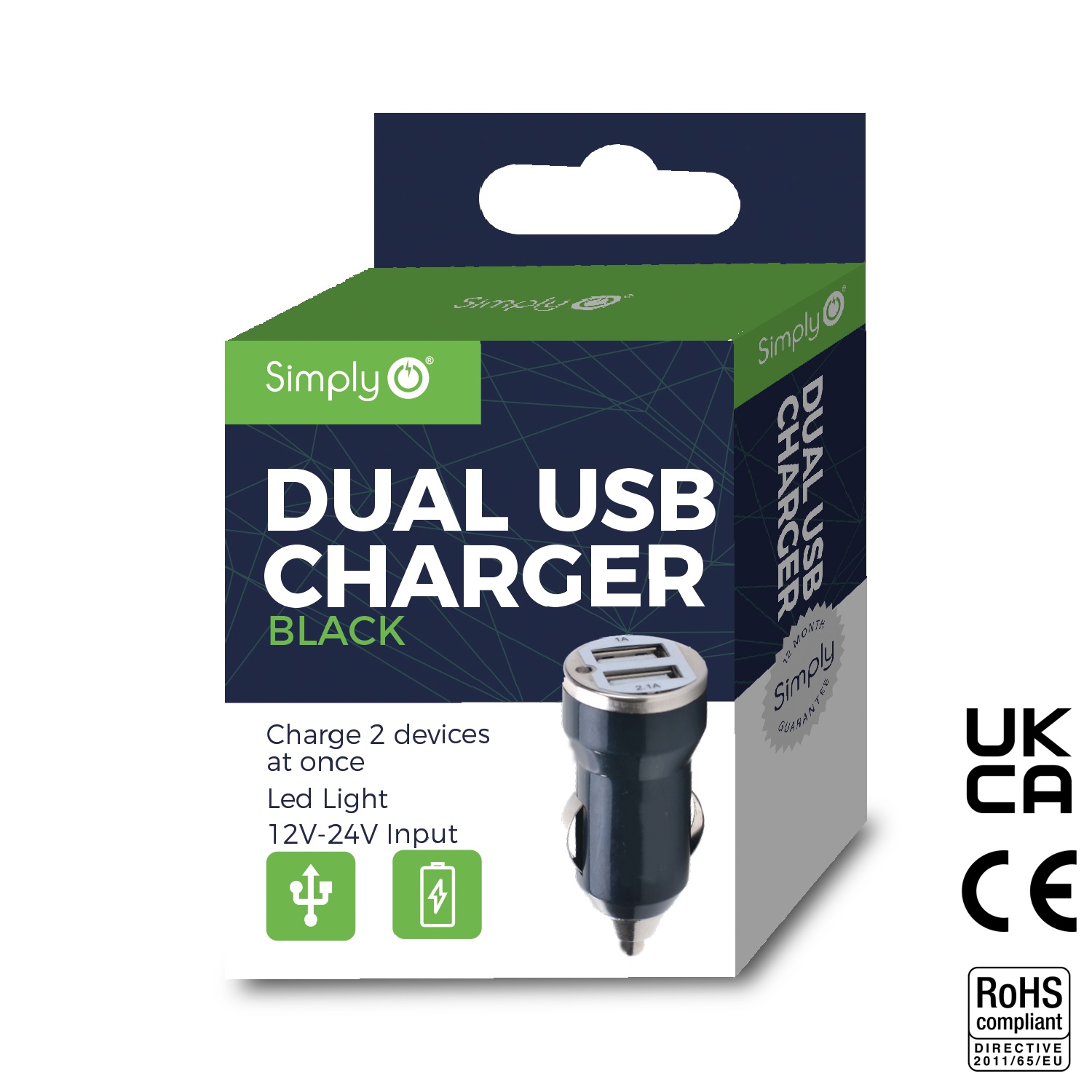 BLACK DUAL USB CAR CHARGER