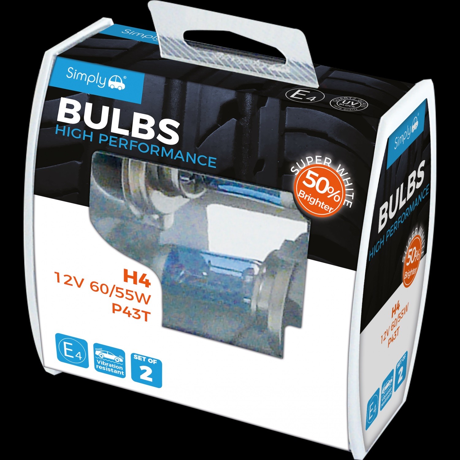 HIGH PERF H4 BULB PK2 50% BRIGHTER